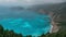 4k timelapse Stormy clouds moving over the sea on the shore of Kefalonia Island. Waves coming up on the shore. Sunbeams