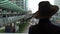 4K Tourist asian woman wear a hat in pedestrian bridge of Hong Kong Central