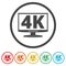 4K tv icon, Ultra HD 4K icon, 6 Colors Included