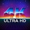 4k Ultra HD format logo with shiny chrome letters