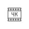 4K ultra hd video outline icon