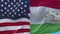 4k United States of America USA and Tajikistan National flag in wind background.