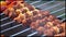 4k video cooking fry shish kebab,BBQ, barbecue, shashlik or meat on coals. Cooking meat in the grill on skewers in nature in the s