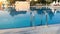 4k video of empty swimming pool with water slides at hotel resort