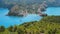 4k video of greek island Kefalonia. Aerial view of the Asos village from the Venetian Castle Ruins. Beautiful seascape