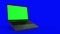 4K Video. Laptop Notebook Turning On With green Screen On A blue Background.