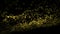 4K. Wave motion abstract of particles gold dust with stars on black background. Background gold movement, seamless loop