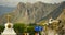 4k white buddhist stupa,far away cliff mountain in lhasa,tibet china.