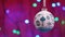 4k. White New year ball toy and Blinking Garland with round defocused lights.