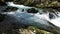 4K. Wild Radovna river flows in Vintgar Gorge. Clean blue water and green forest. Triglav National Park, Julian Alps, Bled