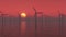 4k windmill turbines clean in sea at sunrise, green wind energy, new power.