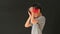 4k young Asian boy has cough and headache highlight
