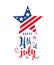4th of July celebration holiday banner, star shape with typography lettering text