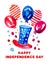 4th of July design template with top hat and balloons. Hand drawn watercolor illustration