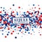 4th of July festive banner with scatter stars in traditional American colors - red, white, blue. Isolated