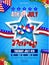 4th of july pool party poster. american independence background with star shaped swimming pool and inflatables