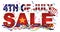 4th of July Sale Text with US Flag Confetti vector Illustration