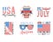 4th of July typography 6 designs set with quotes and elements - hot dog, flags. US Independence Day cliparts. Fourth of