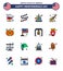 4th July USA Happy Independence Day Icon Symbols Group of 16 Modern Flat Filled Lines of country; pumpkin; fire; food; usa