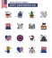 4th July USA Happy Independence Day Icon Symbols Group of 16 Modern Flat Filled Lines of hat; day; liquid; receipt; pot