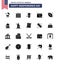 4th July USA Happy Independence Day Icon Symbols Group of 25 Modern Solid Glyph of sports; ball; cola; day; calendar