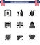 4th July USA Happy Independence Day Icon Symbols Group of 9 Modern Solid Glyphs of entrance; saloon; glass; doors; chips