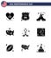 4th July USA Happy Independence Day Icon Symbols Group of 9 Modern Solid Glyphs of hokey; usa; tent free; united; map