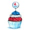 4th July USA Independence Day Watercolor Cupcake with Badge