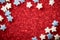 4th of July. USA Patriotic flag from blurred view of glitters and stars. Memorial, President, Labor Day background. Mock up