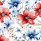 4th of July Watercolor Flowers Background Sublimation, Red Blue White Flowers Background