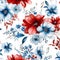 4th of July Watercolor Flowers Background Sublimation, Red Blue White Flowers Floral Background