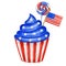 4th of july Watercolor patriotic cupcake in the colors of the USA flag. For sweet cake american design compositions