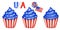 4th of july Watercolor patriotic cupcake in the colors of the USA flag. For sweet cake american design compositions