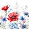 4th of July Watercolor Wildflower Background Sublimation, Red Blue White Wildflower Background