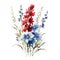 4th of July Wildflower Clipart, Watercolor Wildflower Bouquet, Red Blue White Wildflower
