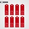 5 10 15 20 25 30 50 90 percent off shopping tag vector icons. Isolated discount symbols