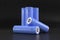 5 blue cylindrical batteries on a black background. Storage battery or secondary cell. Rechargeable li-ion batteries for