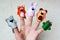 5 finger puppets. wolf, fox, rabbit, bear, frog