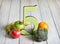 5 Five a day portion size with fresh fruits and vegetables healthy diet lifestyle concept