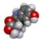 5-Hydroxytryptophan amino acid molecule. 3D rendering. Atoms are represented as spheres with conventional color coding: hydrogen