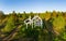 5 July 2020 Nevsky Patch, Leningrad region, Russia: Aerial panaramic view to Memorial Ghost Village on a sunny summer day.