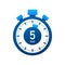 The 5 minutes, stopwatch vector icon. Stopwatch icon in flat style, timer on on color background. Vector illustration