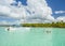 5 November 2015, A Catamaran Boat `Viva Dominicus` with a Group of Tourists in a the Caribbean Sea near Saona Island, Punta Cana.