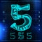 5 Number Vector. Five Roentgen X-ray Font Light Sign. Medical Radiology Neon Scan Effect. Alphabet. 3D Blue Light Digit