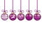 5 Purple Christmas Baubles Red Ribbons