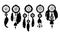 5 silhouettes Dream catchers in black on white background