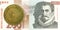 5 slovenian tolar coin against 200 slovenian tolar banknote