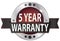 5 year warranty silver metallic round seal badge