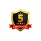 5 years anniversary golden shield badge logo with ribbon