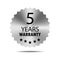 5 years warranty seal stamp, vector label. Hologram stickers labels with silver texture